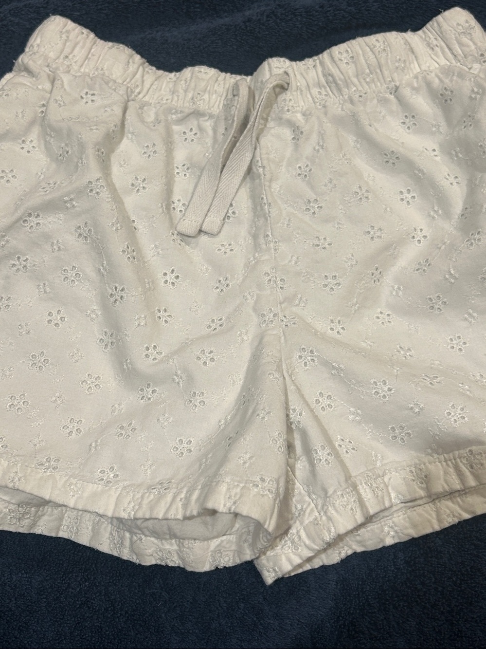 Girls White Eyelet Drawstring Shorts